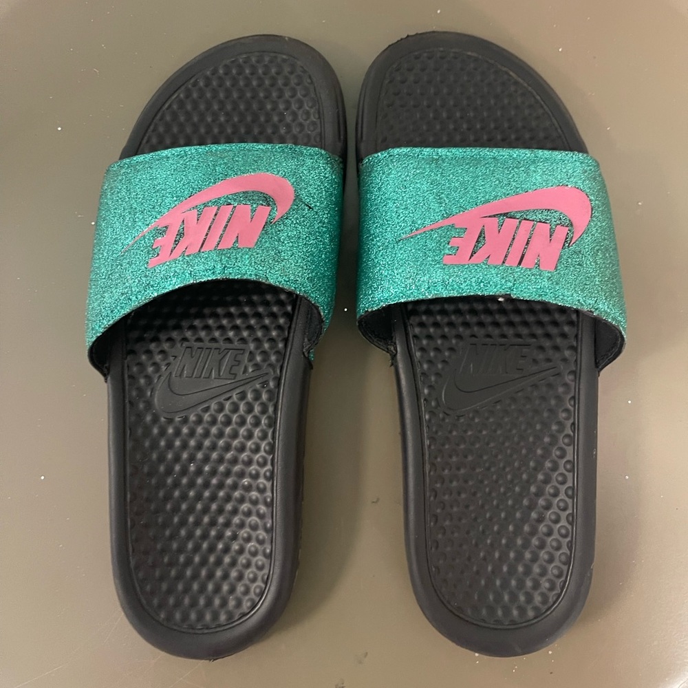 Nike Glitter Blue and Pink Sandal Slides